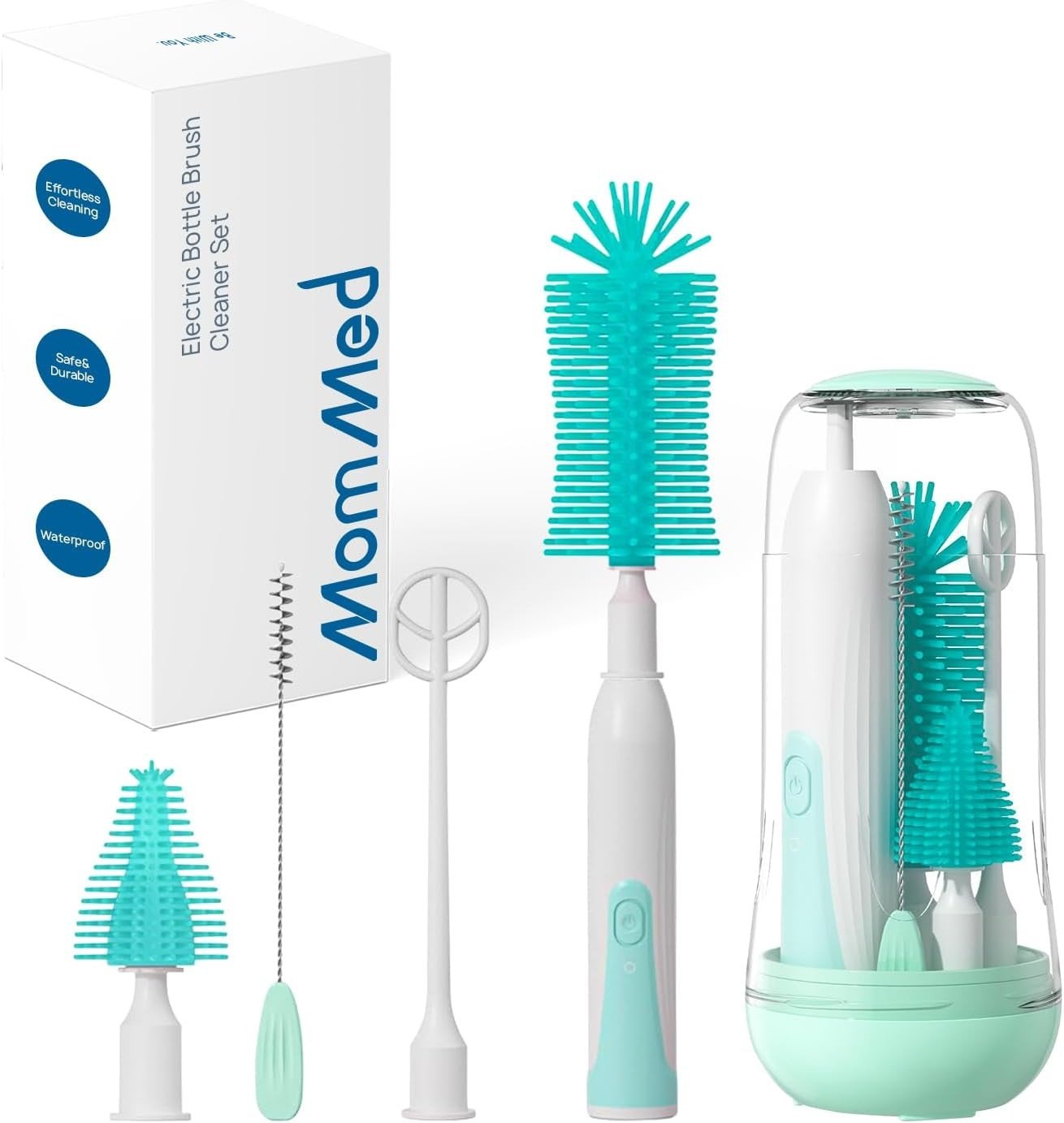 MomMed Electric Bottle Brush, Electric Baby Bottle Brush Set with Silicone Bottle/Pacifier/Straw Bru
