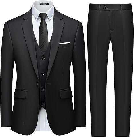 WULFUL Men's Slim Fit 3 Piece Suit, One Button Solid Blazer Business Party Jacket Vest Pants Set