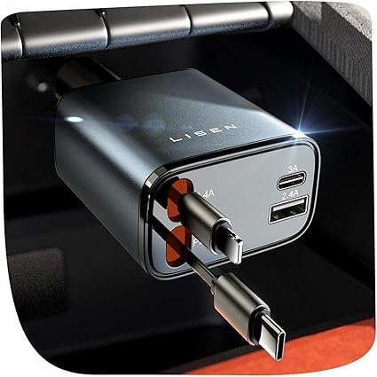 LISEN Retractable Car Charger, 69W USB C Car Accessories Adapter for iPhone 16 USBC Charger Fast Cha