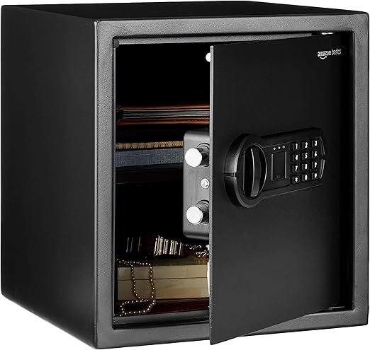 Basics Steel Home Security Electronic Safe with Programmable Keypad Lock for Documents, Jewelry, Val