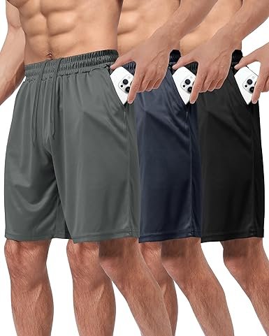 3 Pack Gym Basketball Mens Shorts - Quick Dry Black Workout Athletic Shorts with Pockets for Casual