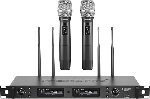 Phenyx Pro Wireless Microphone System, True Diversity Dual Cordless Mic Set, Professional UHF Handhe