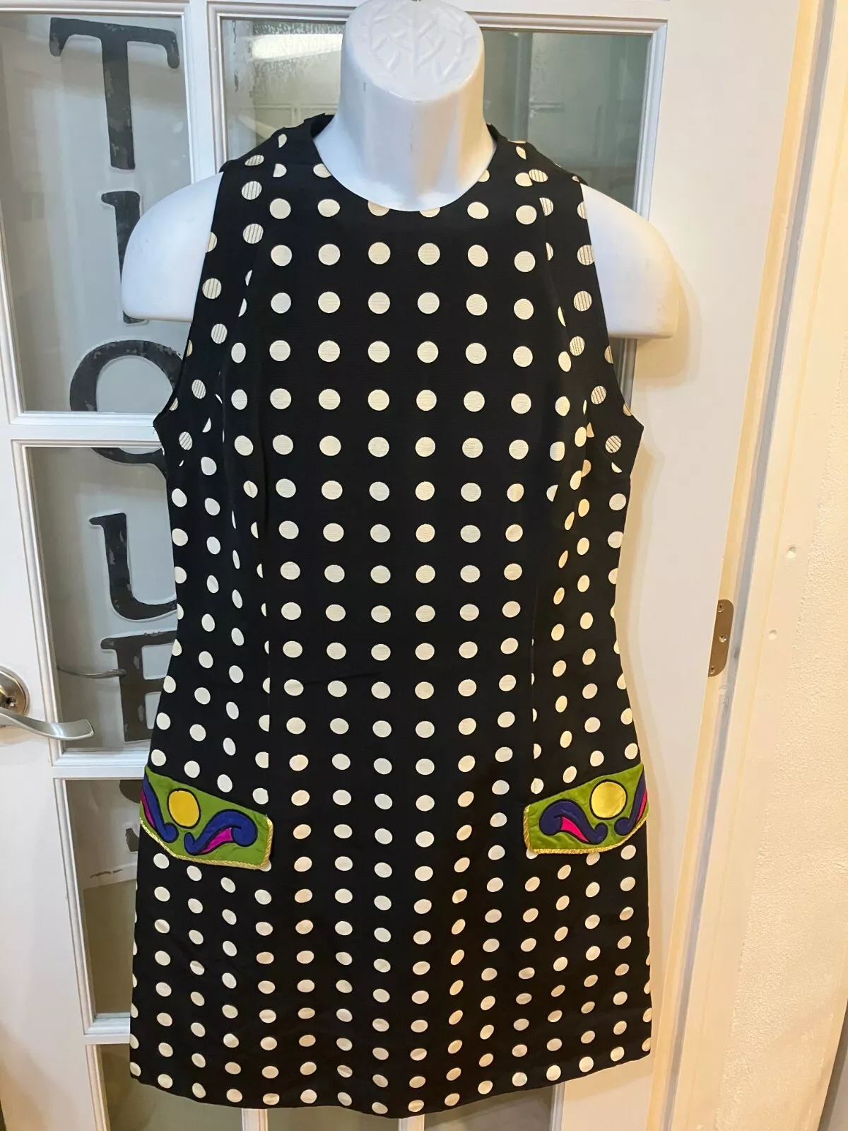 Vintage GIANNI VERSACE COUTURE iconic Black White Dress 44 Sz Sleeveless