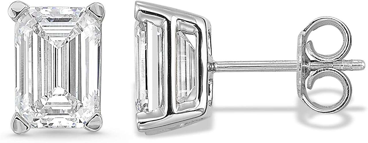 IGI Certified 1/2 to 4 Carat Emerald Cut Lab Grown Diamond Fancy Shape Stud Earrings for Women in 14