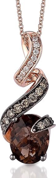 LE VIAN 14k Rose Gold Ribbon Pendant Necklace for Women I 1/4 Carat Vanilla and Chocolate Diamond wi