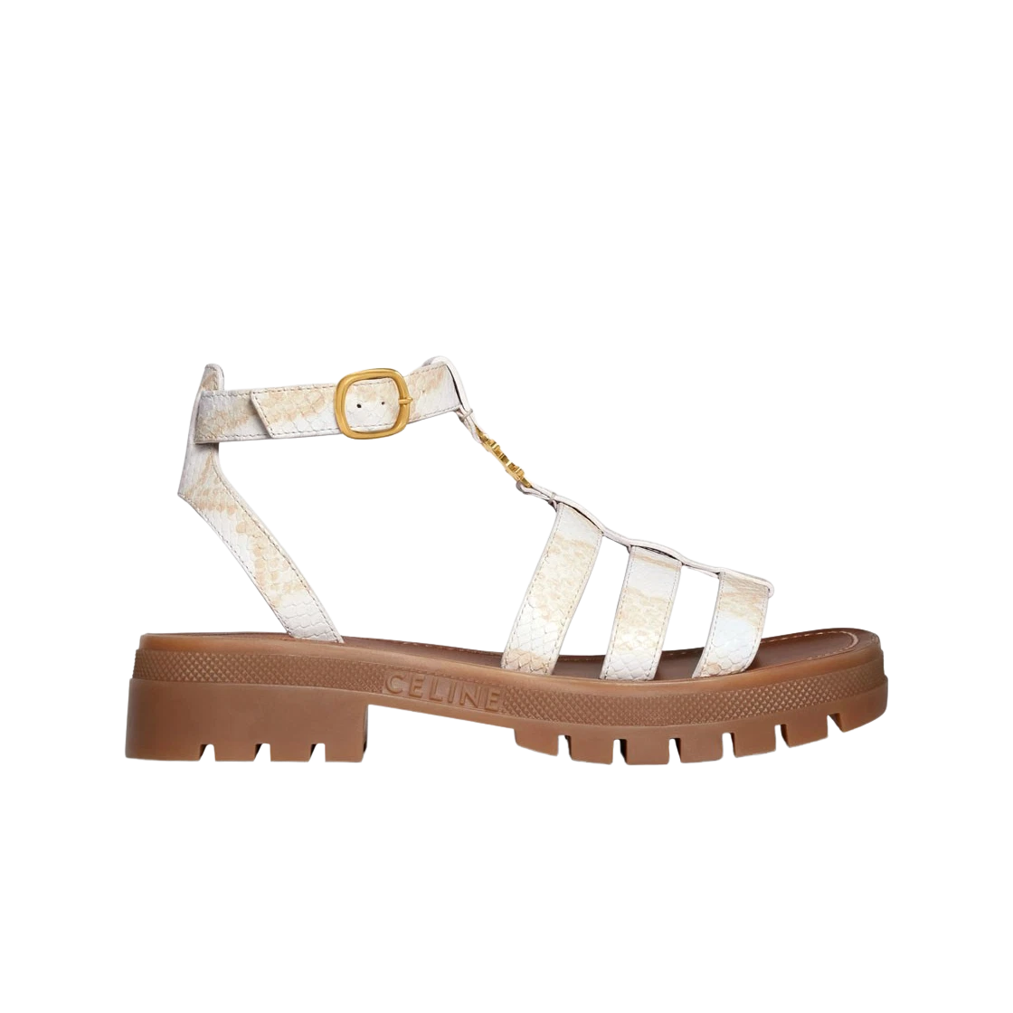 (W) Celine Clea Triomphe Gladiator Chunky Sandal in Python Stamped Calfskin Whit
