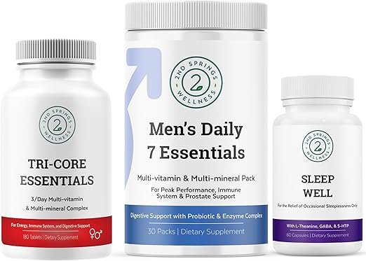 Sleep Well + Men's Daily 7 Essentials + Tri-Core Essentials Multivitamin Multimineral Complex Bundle