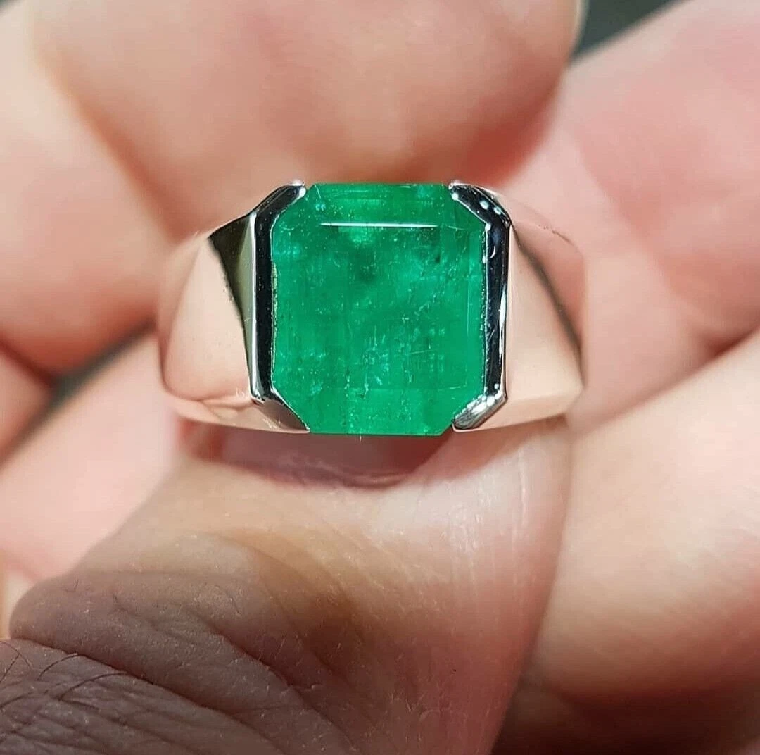 2.50CT Mens Ring For Special Occasion Natural Green Emerald Solid 14K White Gold
